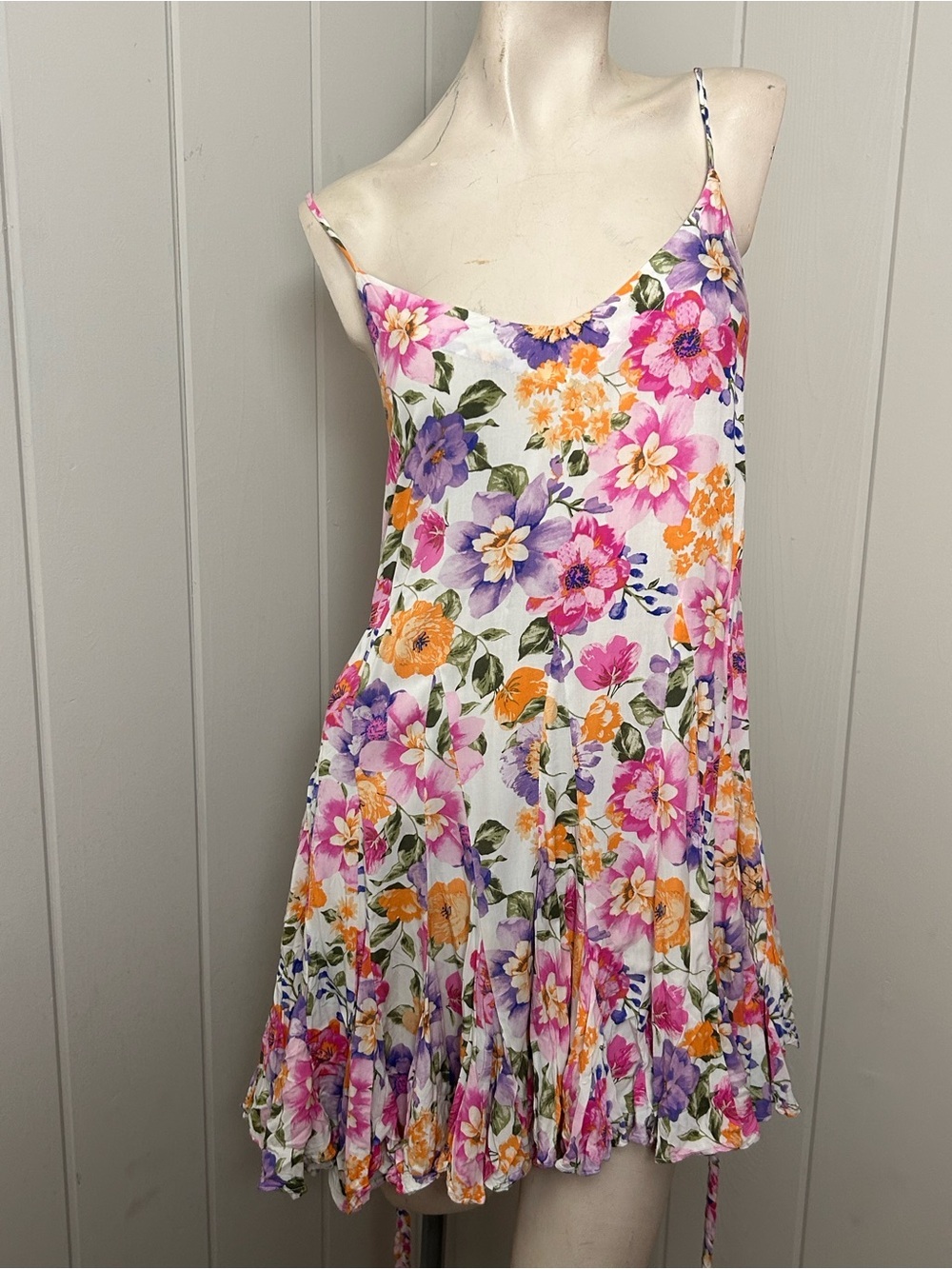 STORIA Floral Mini Dress Small Braided Belt Boho Cottagecore Sundress - Picture 11 of 12